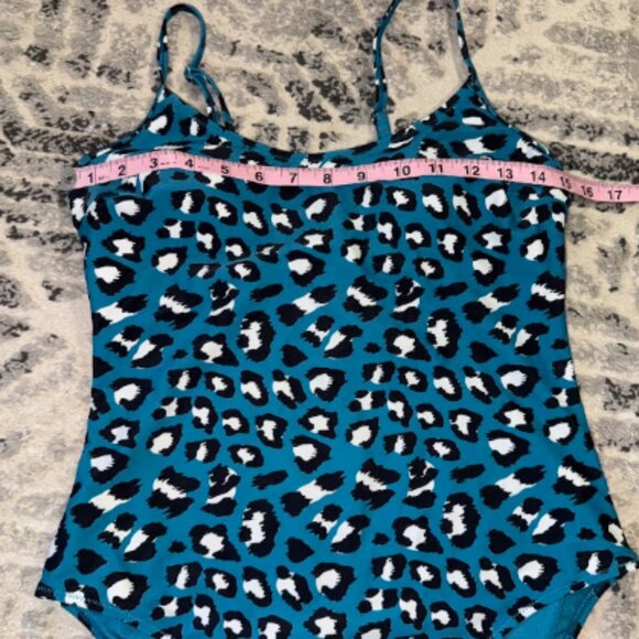 Blue Leopard Animal Print Women's One Piece Swimsuit Cheeky Full Coverage L - Picture 5 of 10